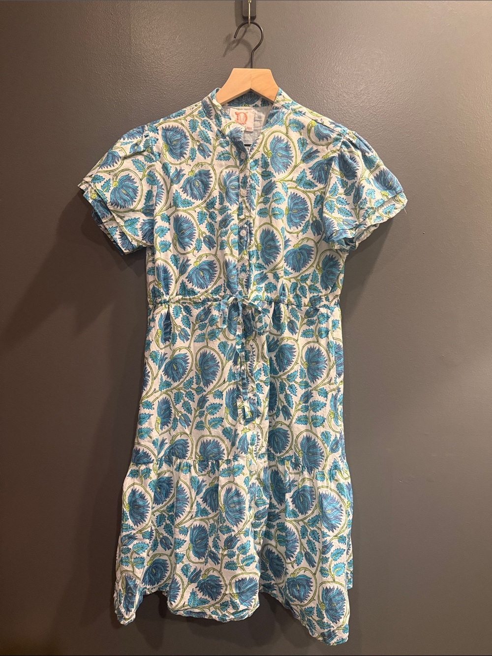Victoria Dunn Teal and White Floral Button-Front Midi Dress